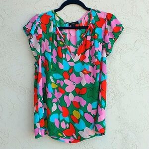 J. CREW Drapery V-Neck Sheer Top in Floral Confetti Size L
